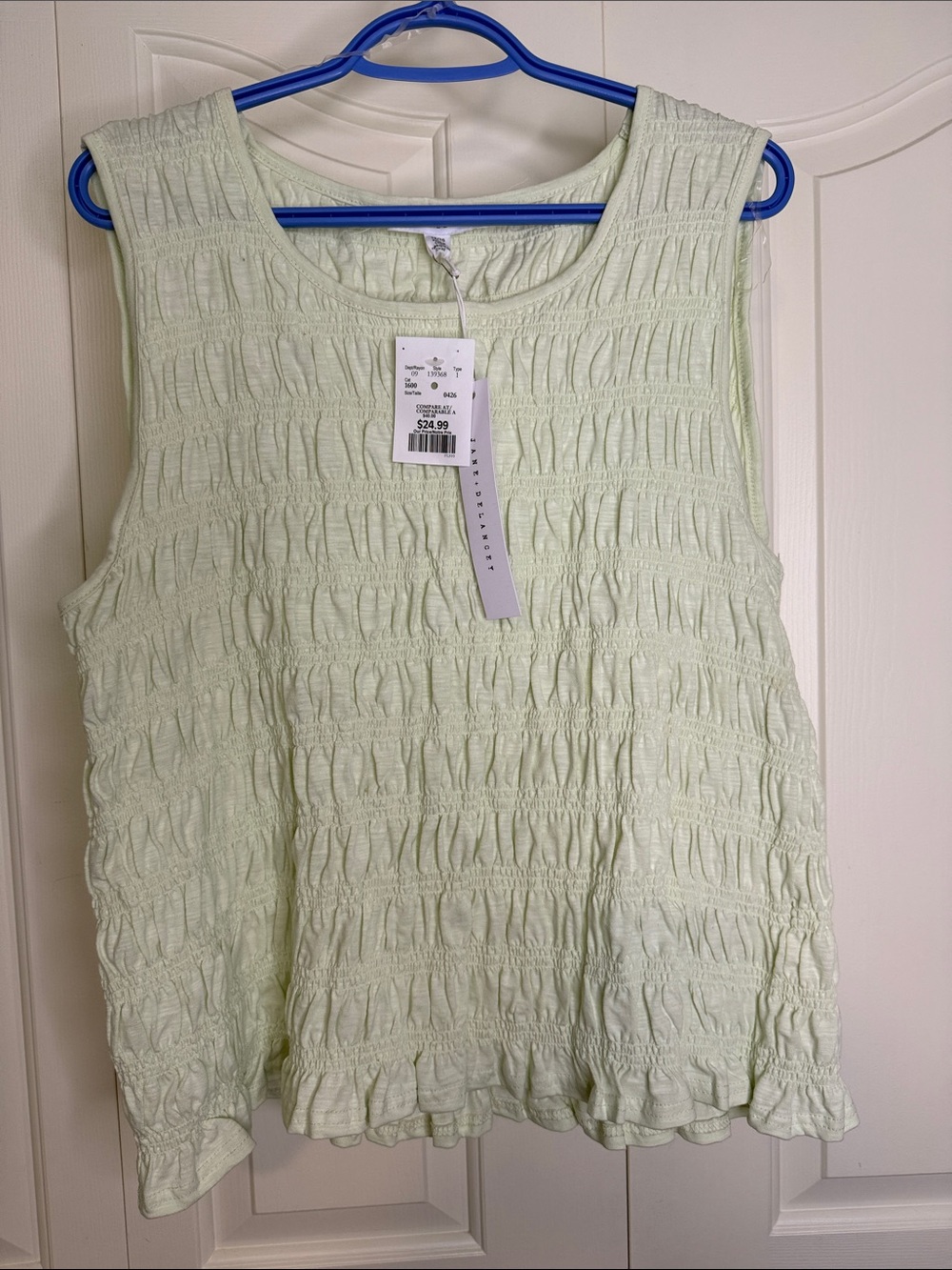 NWT Jane + Delancey Sleeveless Smocked Top - Light Mint